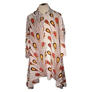 80s Vintage Step in Style Peacock African Print Women's Size L Hi Low Maxi Dress